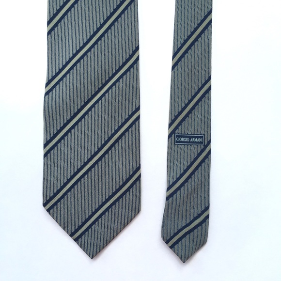 Giorgio Armani Cravatte 100% Silk Green Striped Print Men's Neck Tie Designer - Picture 3 of 4
